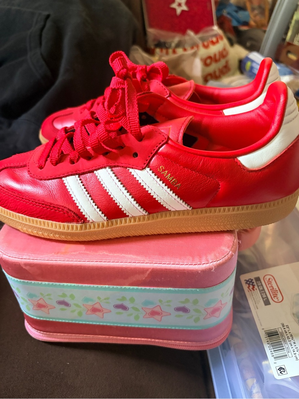 adidas Red Leather Samba Sneakers with White Stripes and Gum Sole
